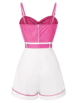 Sale Retro Stage Blue 1940s Polka Dot Patchwork Suspender Romper
