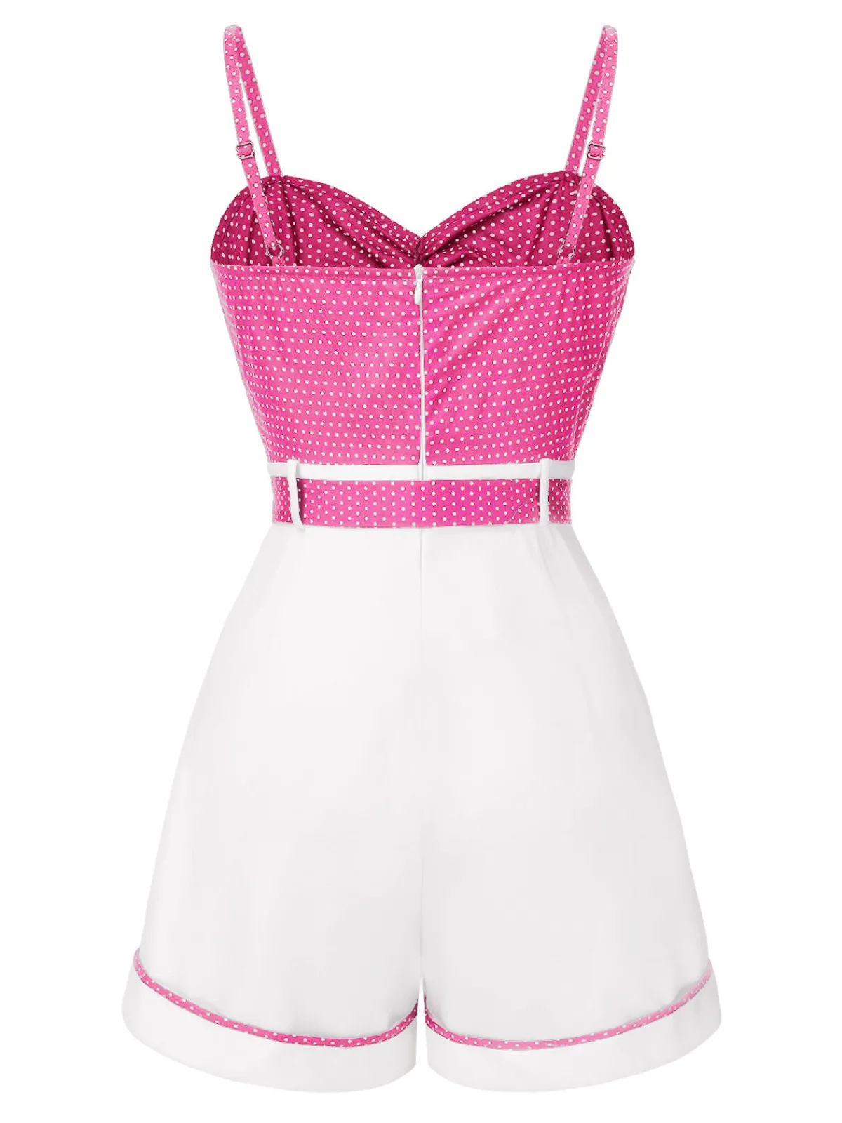 Sale Retro Stage Blue 1940s Polka Dot Patchwork Suspender Romper