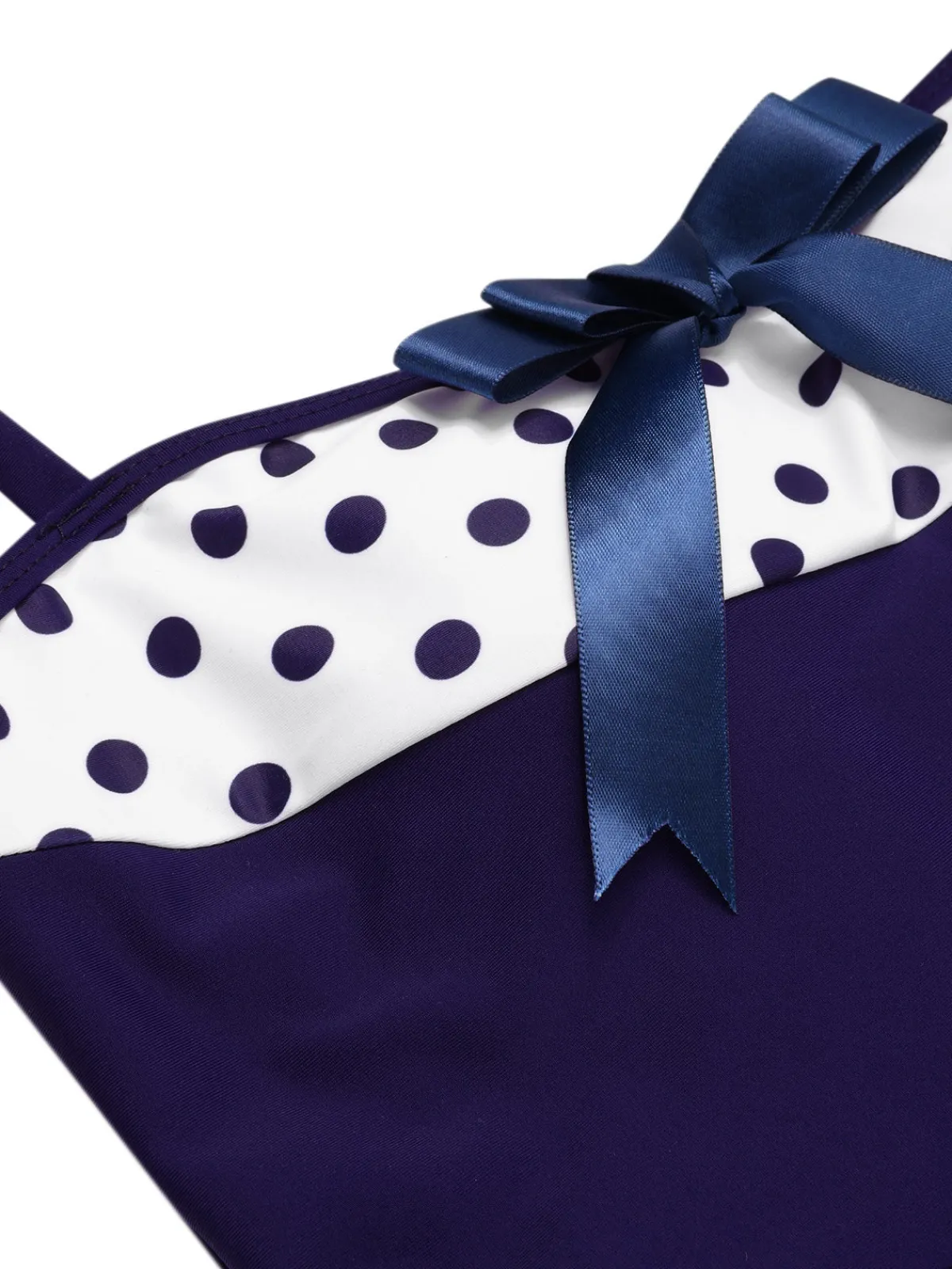 Fashion Retro Stage 1940s Polka Dots Patchwork Halter Swimdress Blue