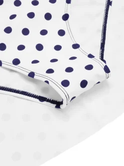 Fashion Retro Stage 1940s Polka Dots Patchwork Halter Swimdress Blue
