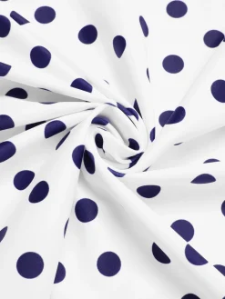 Fashion Retro Stage 1940s Polka Dots Patchwork Halter Swimdress Blue