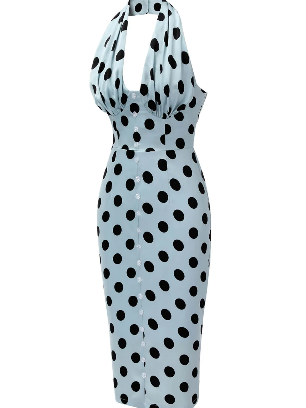 Clearance Retro Stage 1960s Polks Dots Pencil Dress Blue
