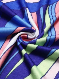 Fashion Retro Stage 1980s Psychedelic Print Tie-Waist Jumpsuit Blue