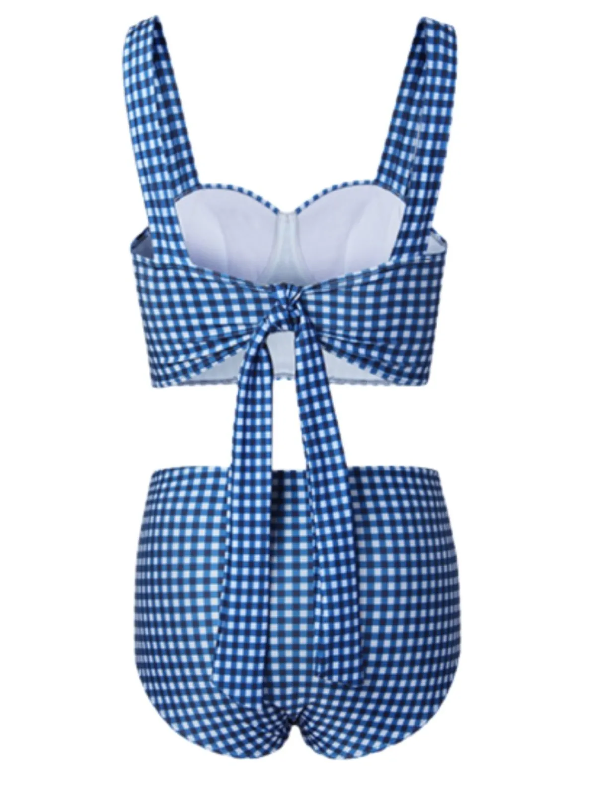Hot Retro Stage 1950s Retro Plaid Strap Bikini Set Blue