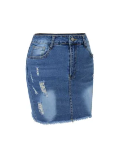 Outlet Retro Stage 1960s Ripped Denim Skirt Blue