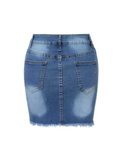 Outlet Retro Stage 1960s Ripped Denim Skirt Blue