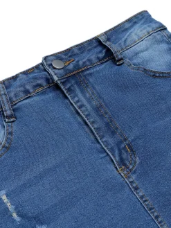 Outlet Retro Stage 1960s Ripped Denim Skirt Blue