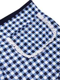 New Retro Stage Blue 1930s Rose Gingham Plaid Straps Swimsuit Deep Blue