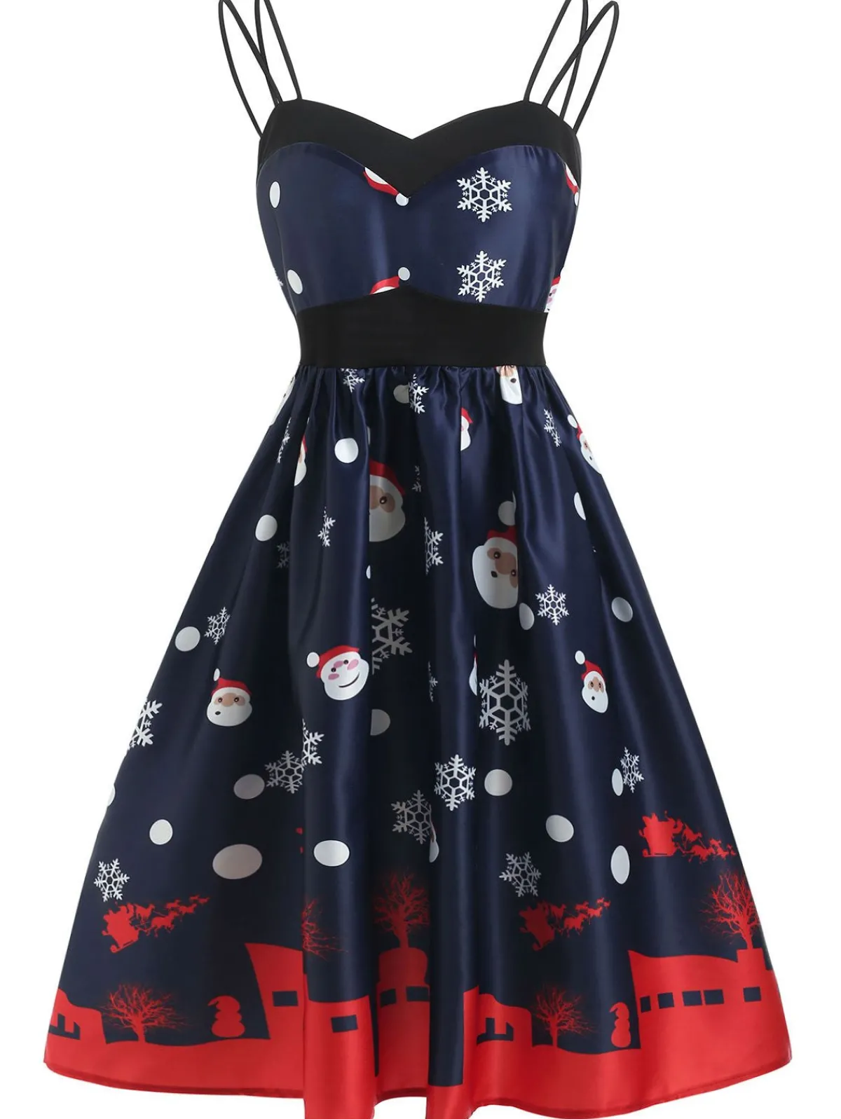 Fashion Retro Stage 1950s Santa Claus Snowfall Dress Blue
