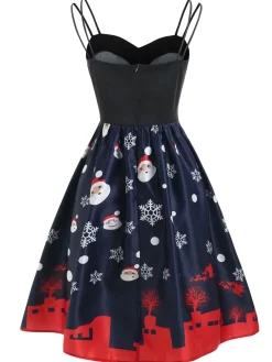 Fashion Retro Stage 1950s Santa Claus Snowfall Dress Blue