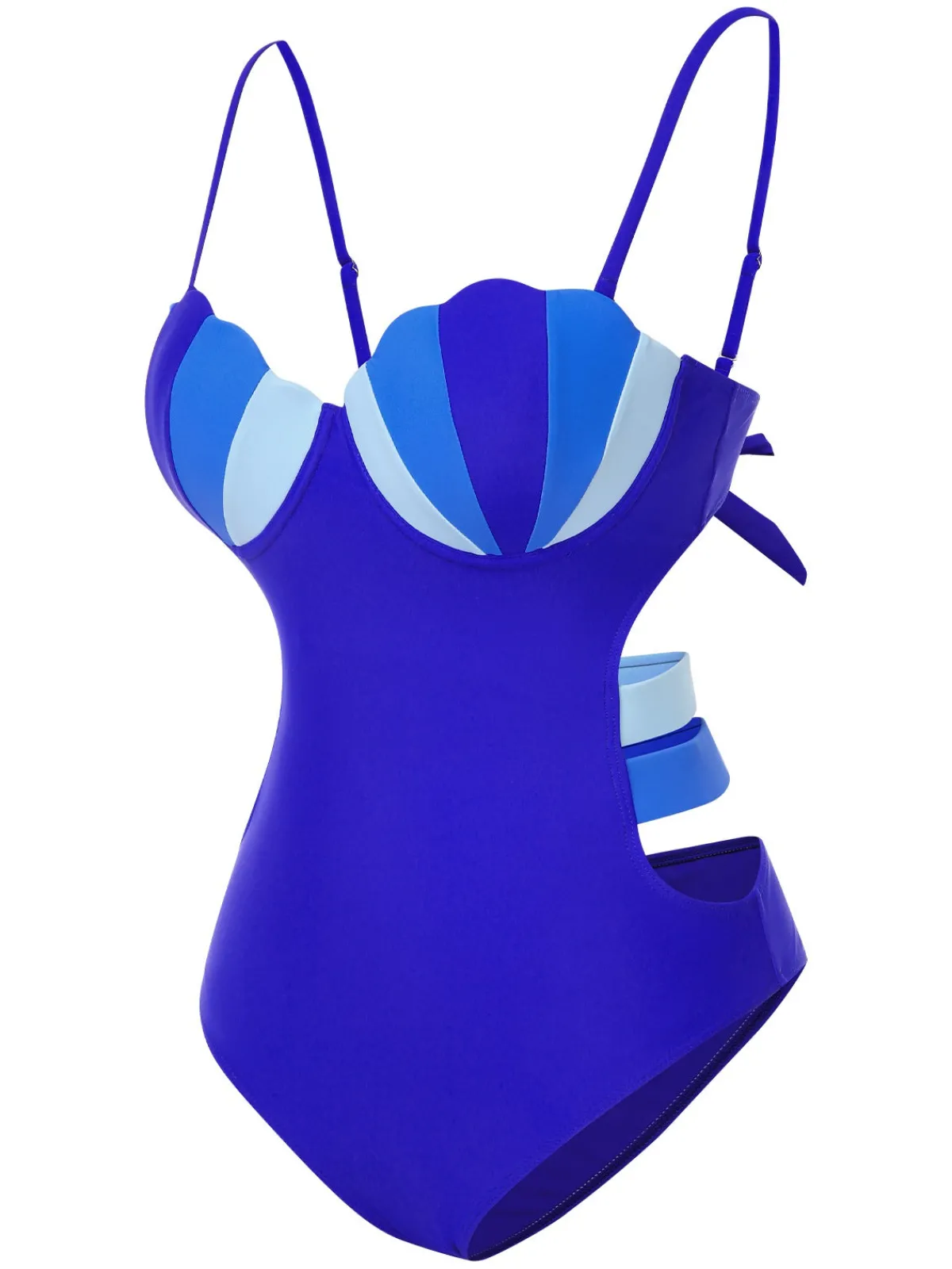 Clearance Retro Stage 1950s Seashell Hollow One-Piece Swimsuit Blue