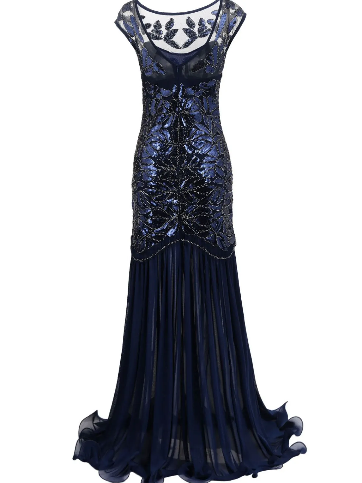 Online Retro Stage 1920s Sequin Maxi Dress Blue