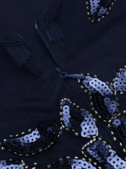 Online Retro Stage 1920s Sequin Maxi Dress Blue