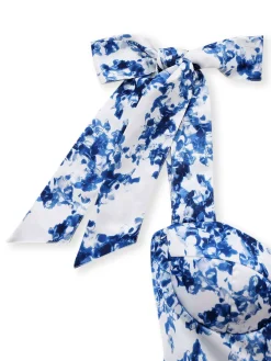 New Retro Stage 1960s Shoulder Tie Floral Skater Dress Blue
