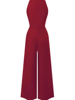 Discount Retro Stage Blue 1950s Sleeveless Buttoned Solid Jumpsuit