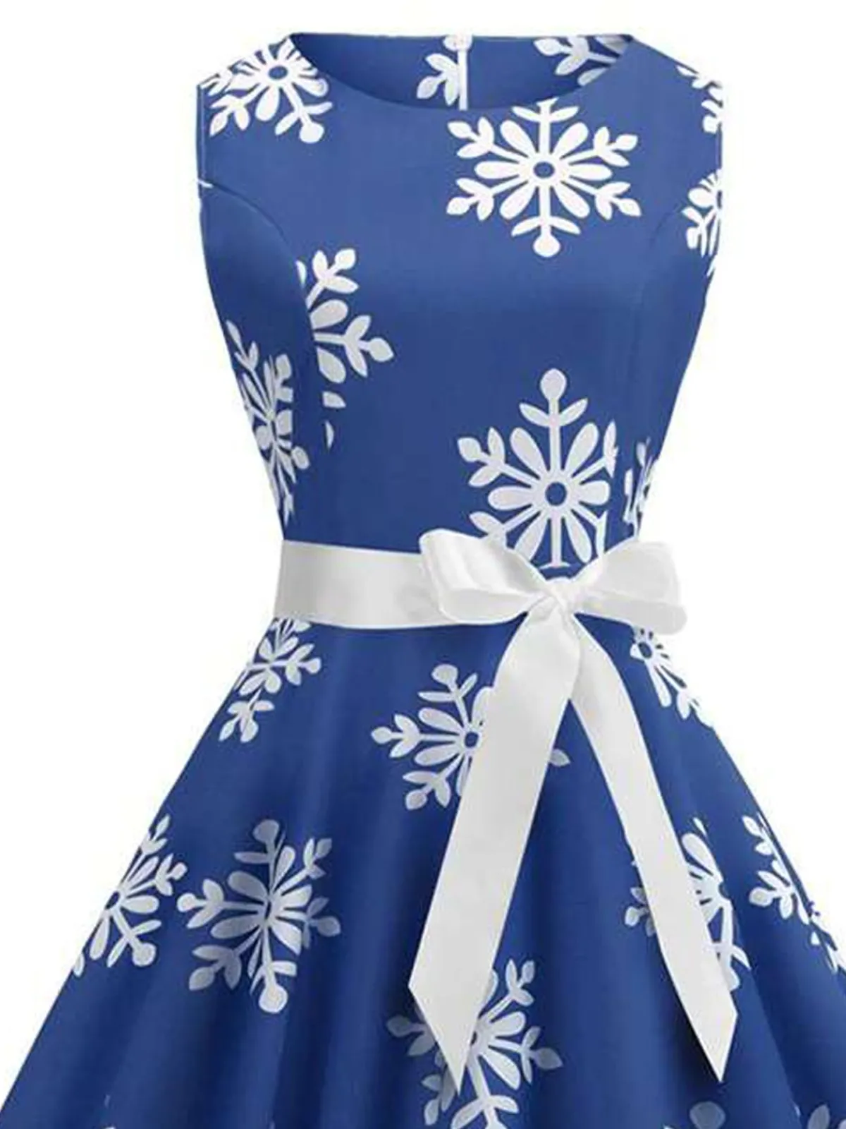 Sale Retro Stage 1950s Snowflake Bow Swing Dress Blue