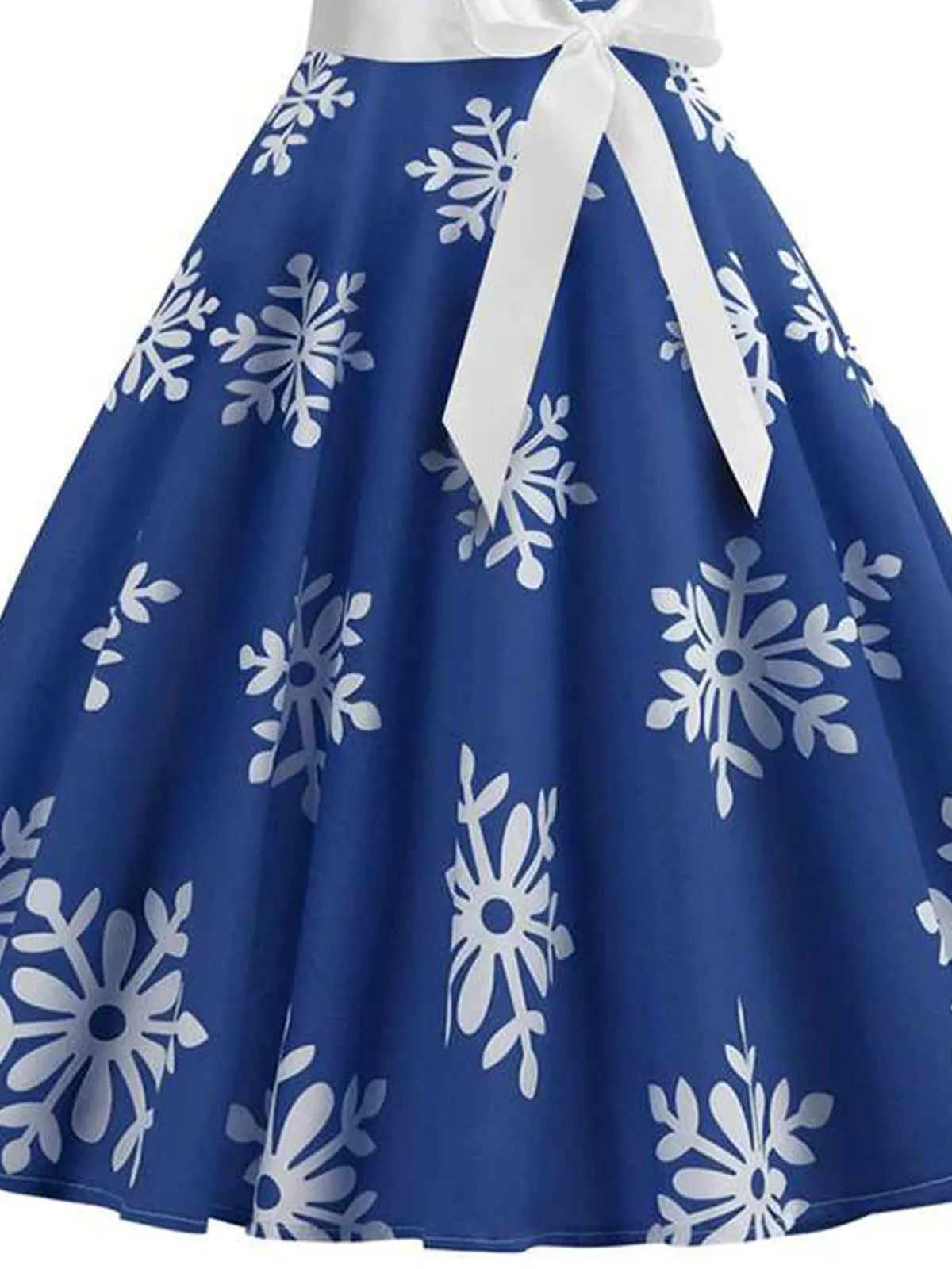 Sale Retro Stage 1950s Snowflake Bow Swing Dress Blue