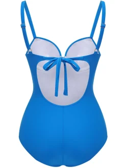 Discount Retro Stage 1950s Solid Added Strap Swimsuit Blue