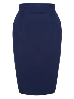 Outlet Retro Stage 1960s Solid Back Split Pencil Skirt Blue