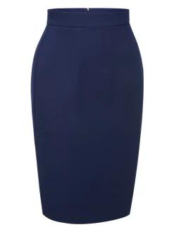 Outlet Retro Stage 1960s Solid Back Split Pencil Skirt Blue