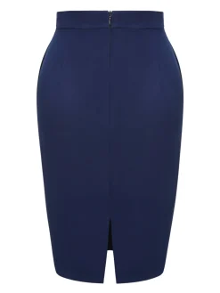 Outlet Retro Stage 1960s Solid Back Split Pencil Skirt Blue
