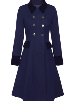 Fashion Retro Stage Blue 1940s Solid Button Coat
