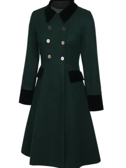 Fashion Retro Stage Blue 1940s Solid Button Coat