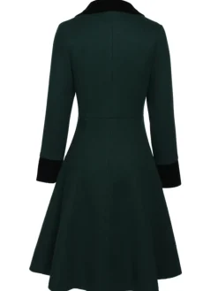 Fashion Retro Stage Blue 1940s Solid Button Coat