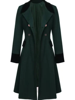 Fashion Retro Stage Blue 1940s Solid Button Coat
