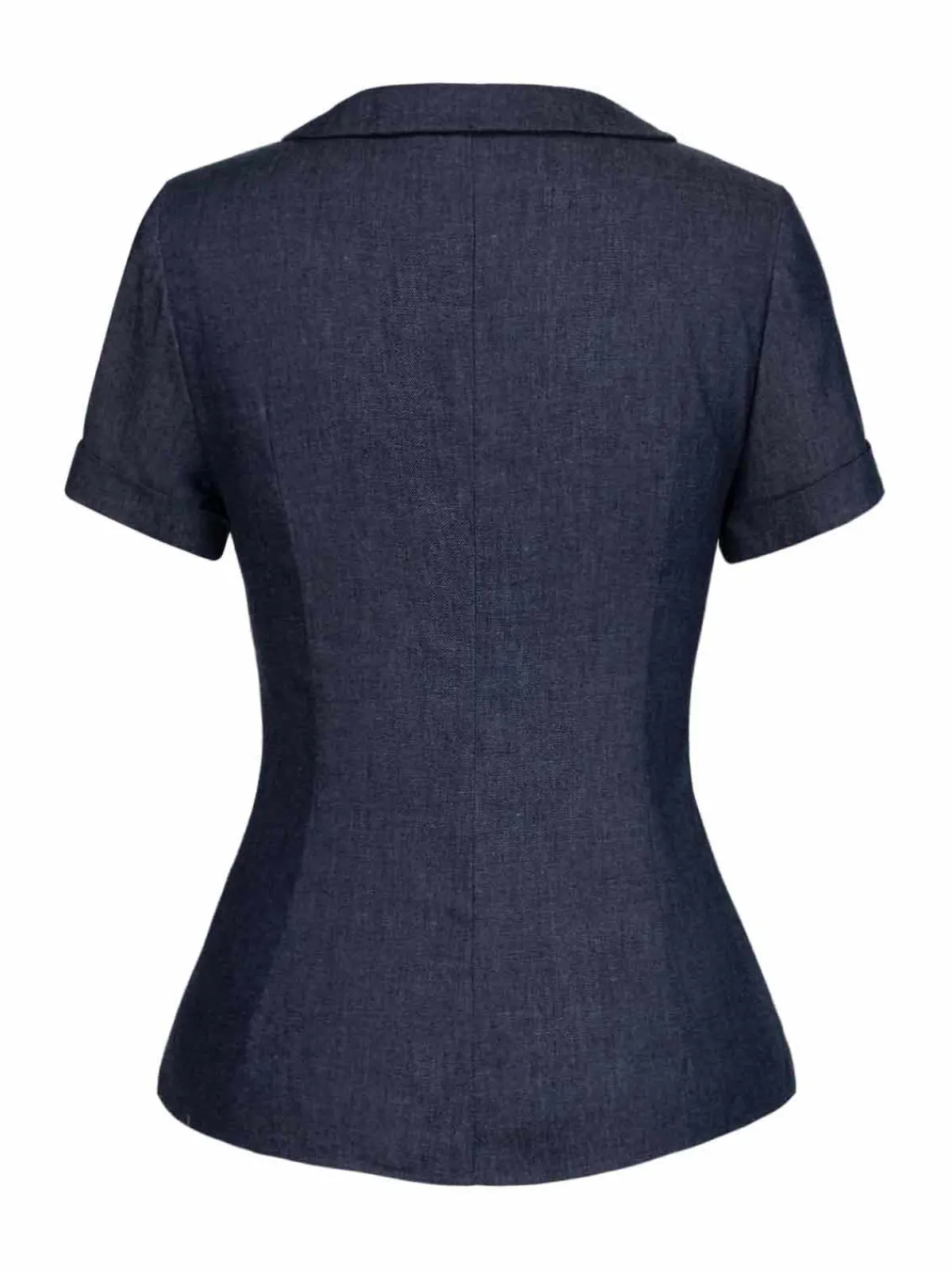 Sale Retro Stage 1940s Solid Button Lapel Blouse Blue