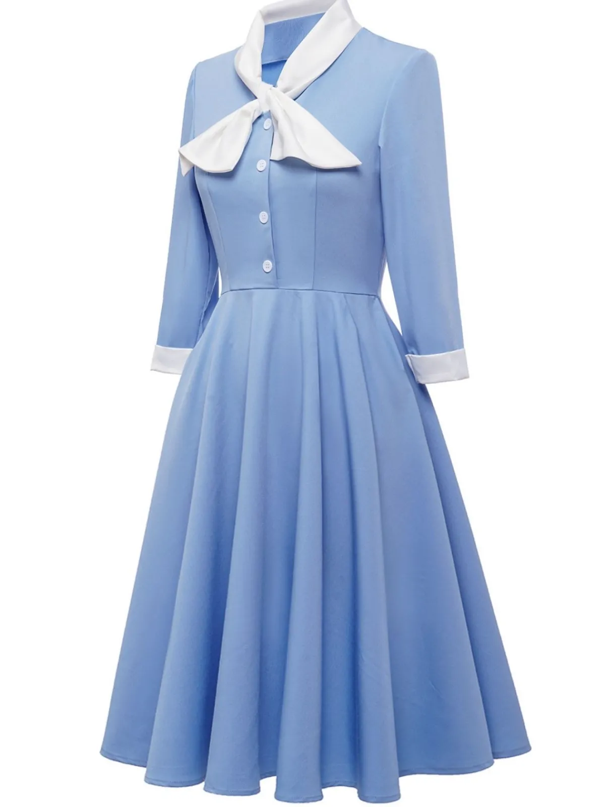 Hot Retro Stage 1950s Solid Button Swing Dress Blue