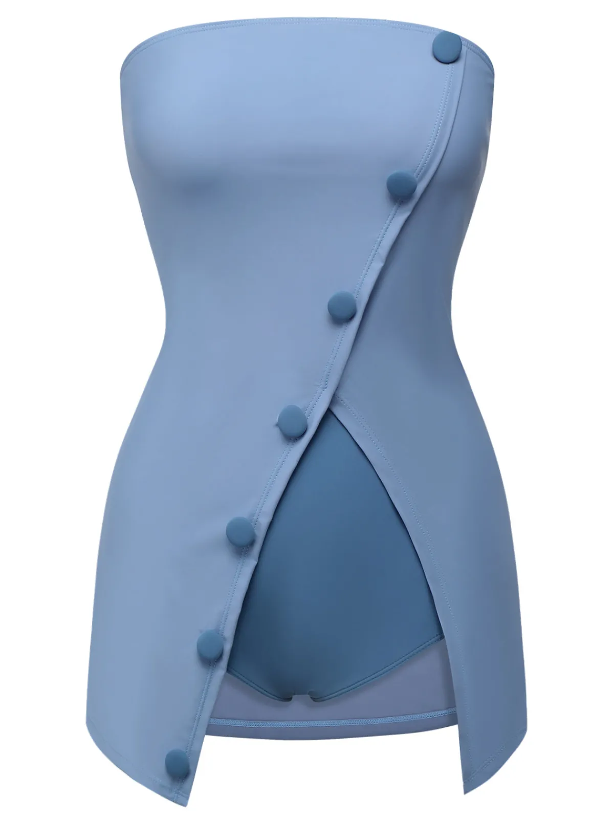 Clearance Retro Stage 1930s Solid Buttoned Bandeau Swimsuit Blue