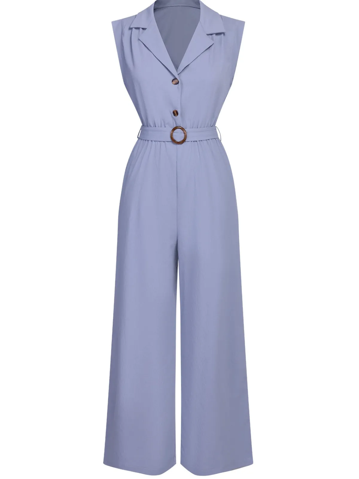 Best Retro Stage 1950s Solid Cap Sleeves Lapel Jumpsuit Blue