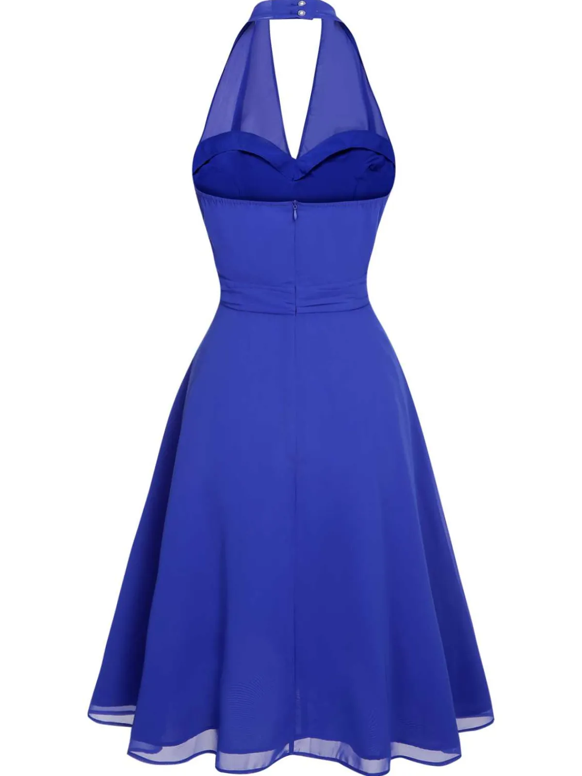 Discount Retro Stage 1950s Solid Chiffon Halter Dress Blue