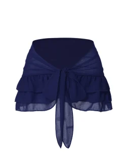 Sale Retro Stage Blue 1960s Solid Chiffon Skirt Cover-Up