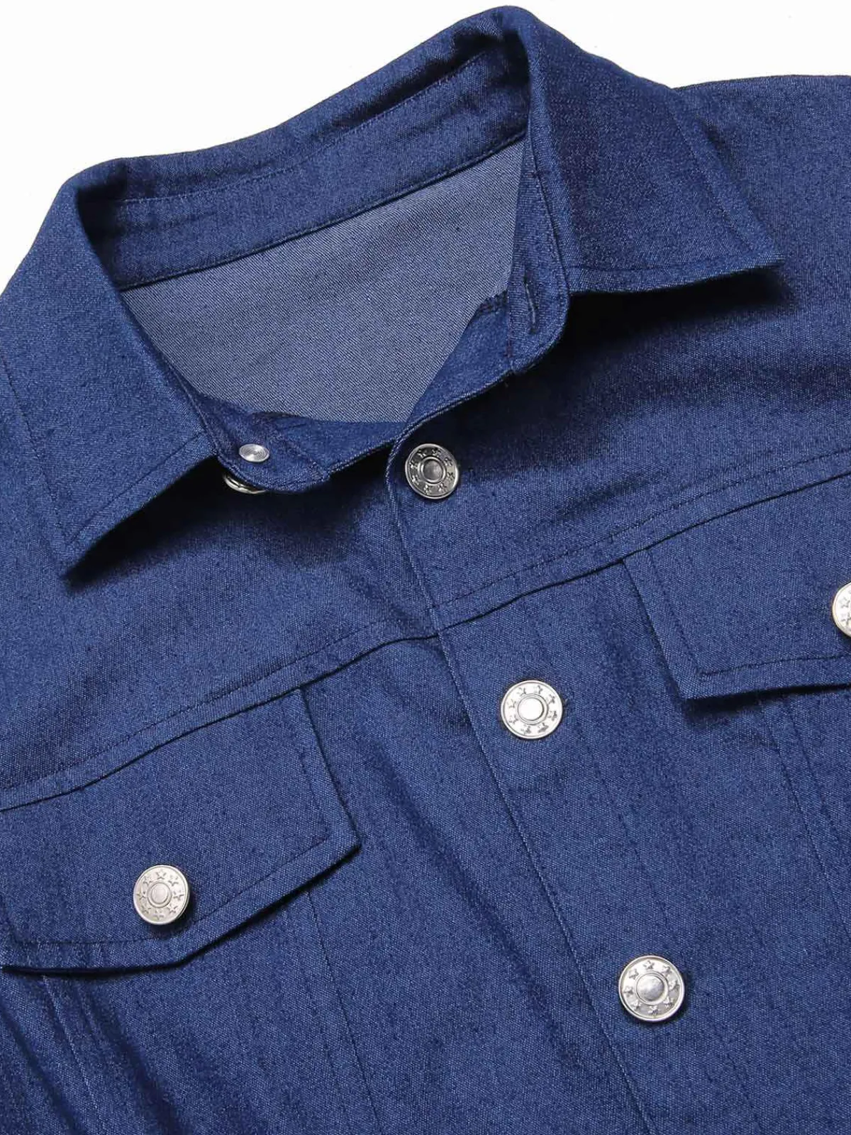 Online Retro Stage Blue 1970s Solid Cotton Sleeveless Denim Romper