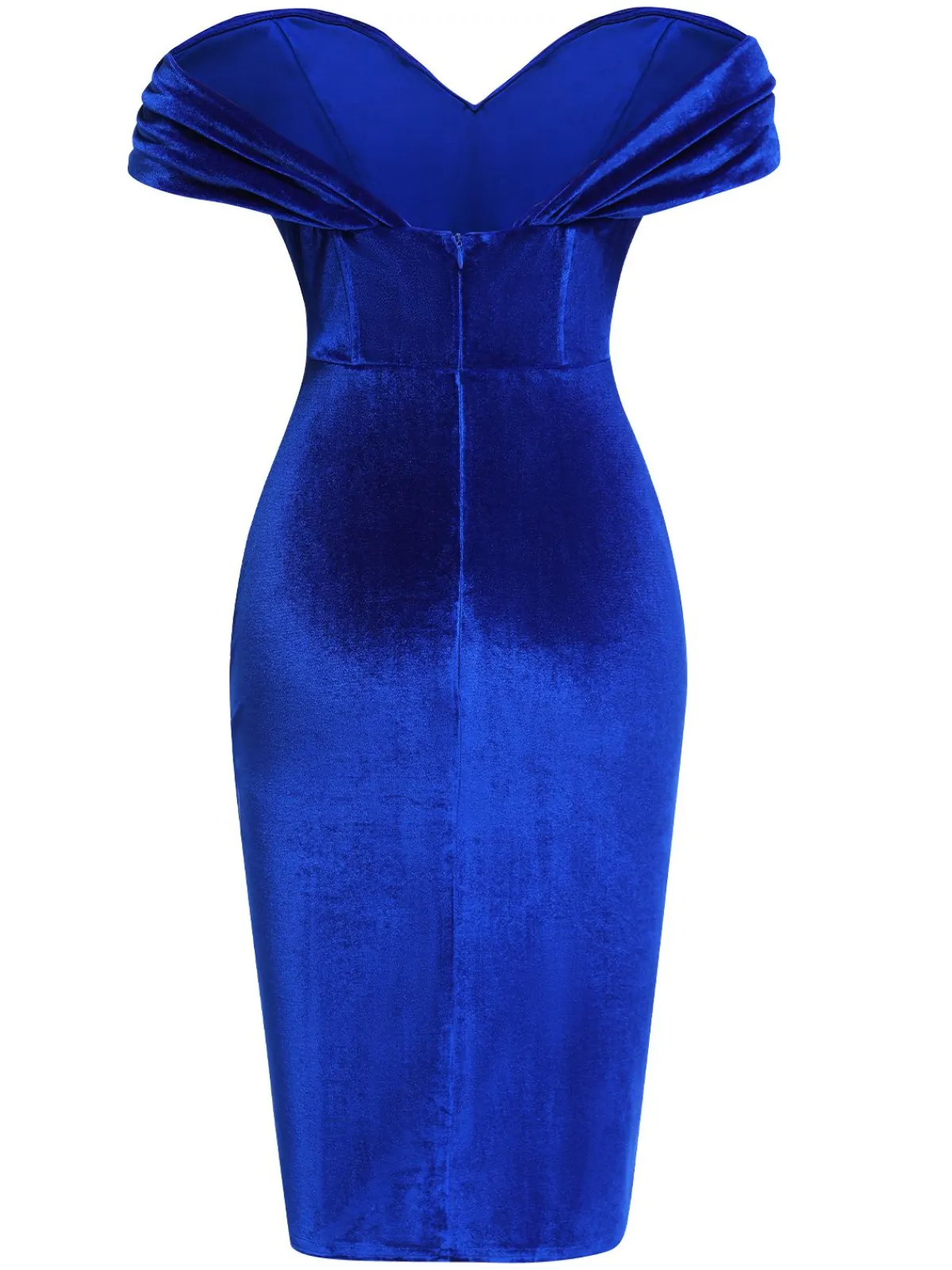 Best Retro Stage 1960s Solid Drop Shoulder Velvet Dress Blue