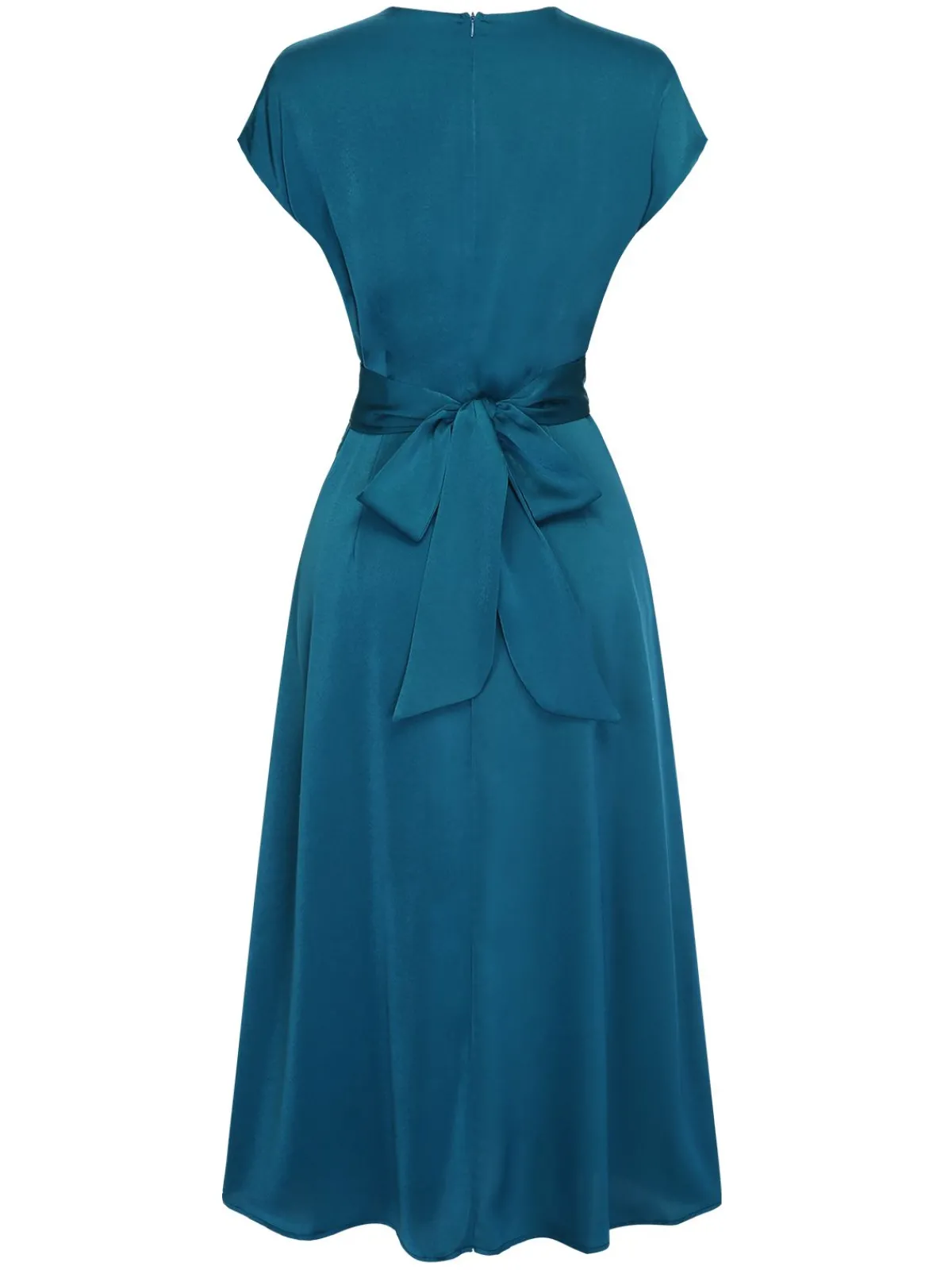 Best Retro Stage 1940s Solid Irregular Waist Dress Blue