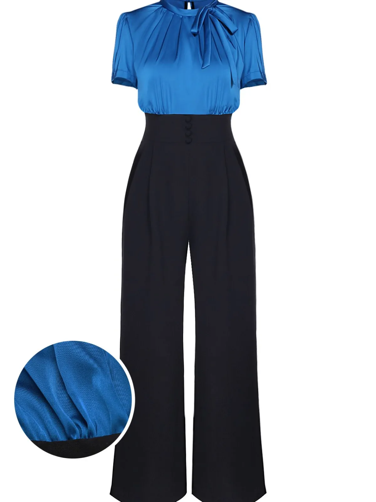 New Retro Stage 1930s Solid Lace-up Jumpsuit Blue