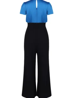 New Retro Stage 1930s Solid Lace-up Jumpsuit Blue