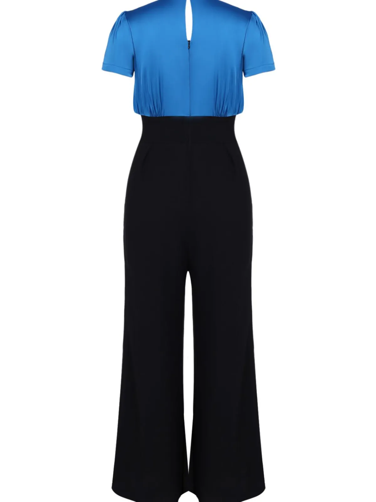 New Retro Stage 1930s Solid Lace-up Jumpsuit Blue