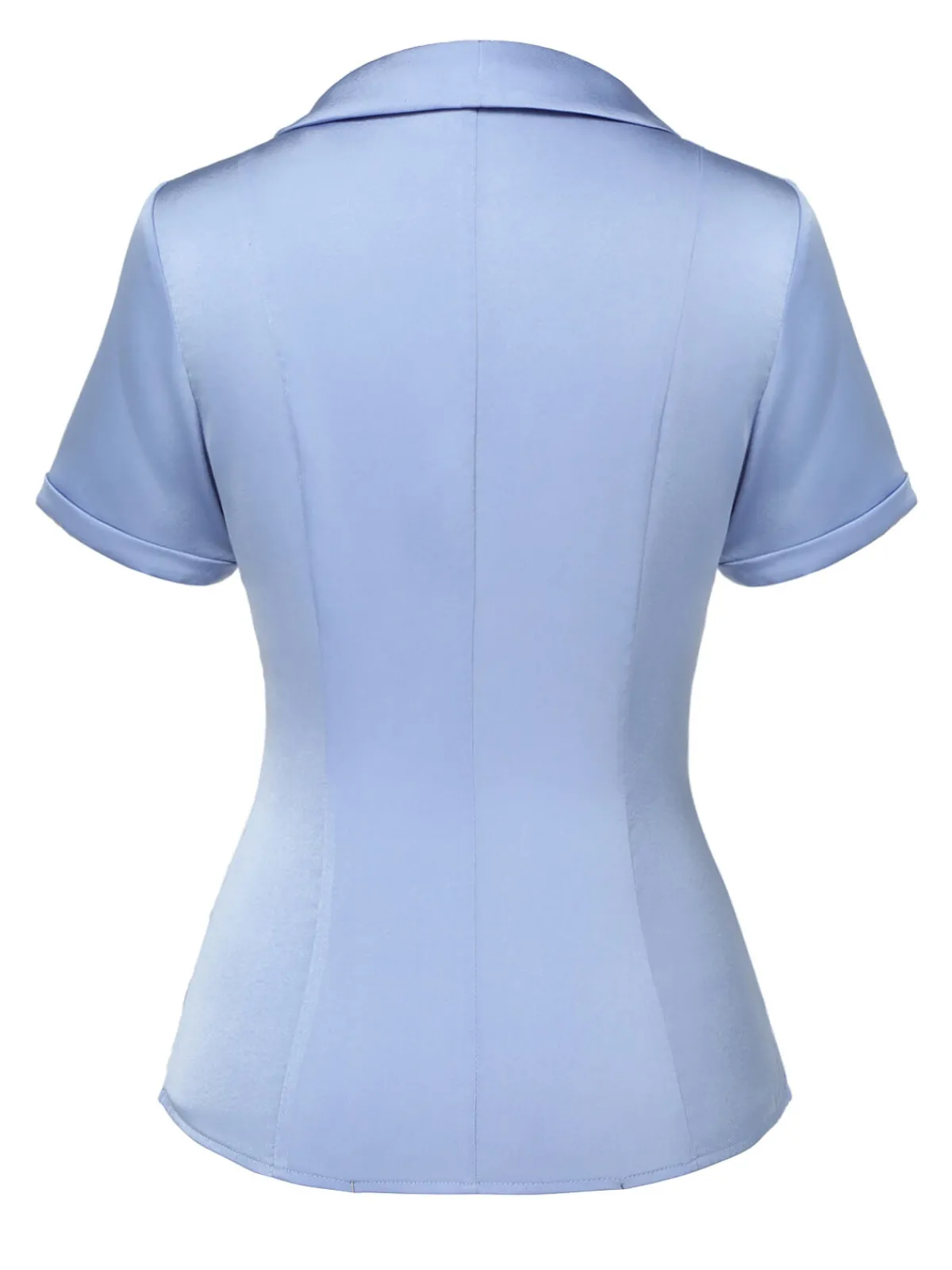 Fashion Retro Stage 1950s Solid Lapel Blouse Blue