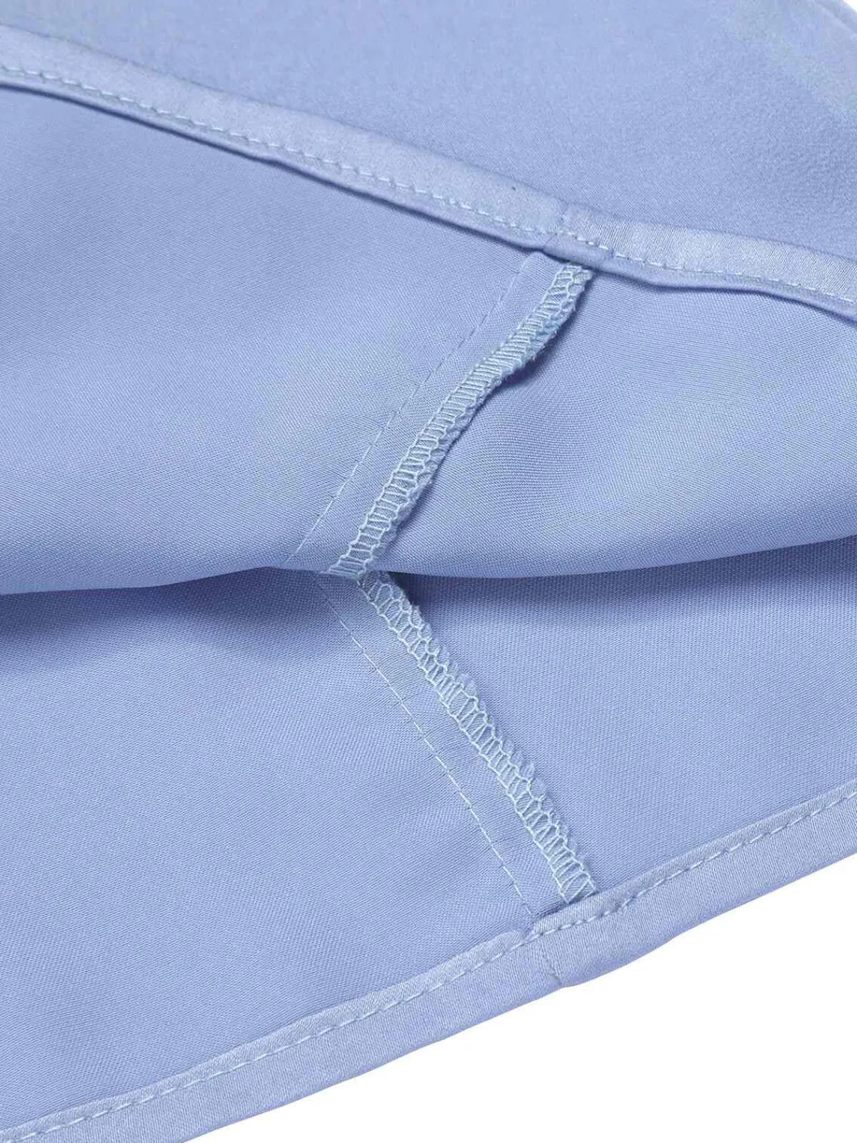 Fashion Retro Stage 1950s Solid Lapel Blouse Blue