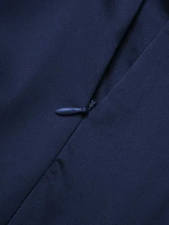 Discount Retro Stage 1940s Solid Short Sleeves Lapel Dress Blue