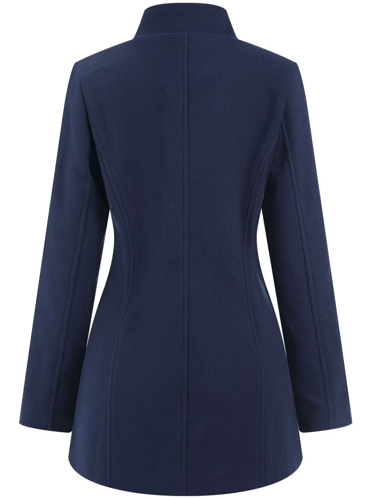 Clearance Retro Stage Blue 1940s Solid Stand Collar Double Breasted Coat Dark Blue
