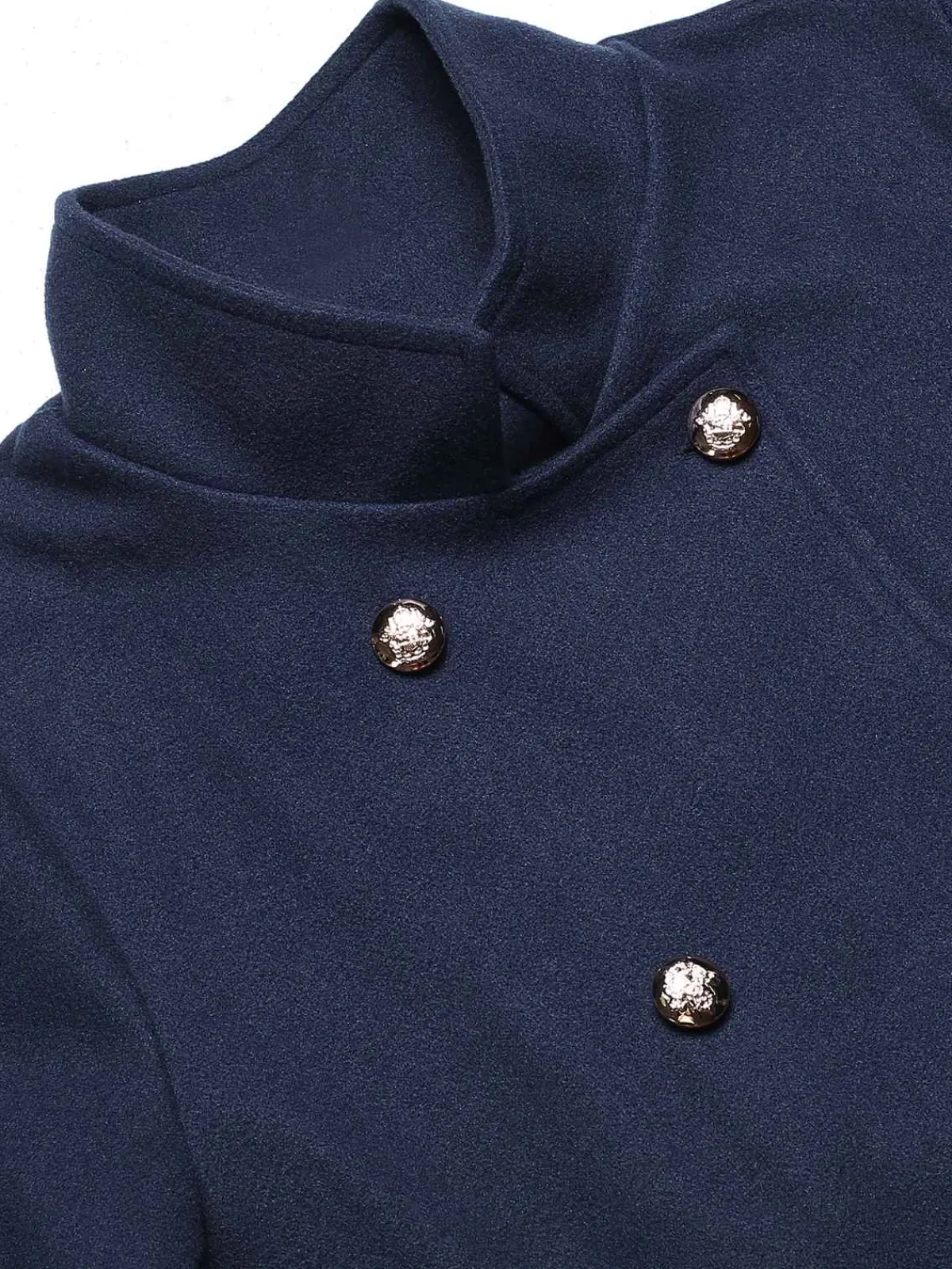 Clearance Retro Stage Blue 1940s Solid Stand Collar Double Breasted Coat Dark Blue