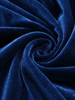 Online Retro Stage 1930s Solid Velvet Lace Dress Blue