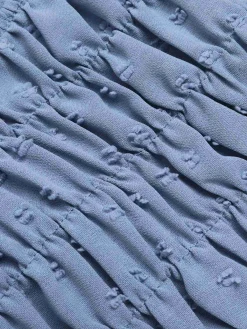 Best Retro Stage Blue 1940s Solid V-Neck Swiss Dot Blouse Sky Blue