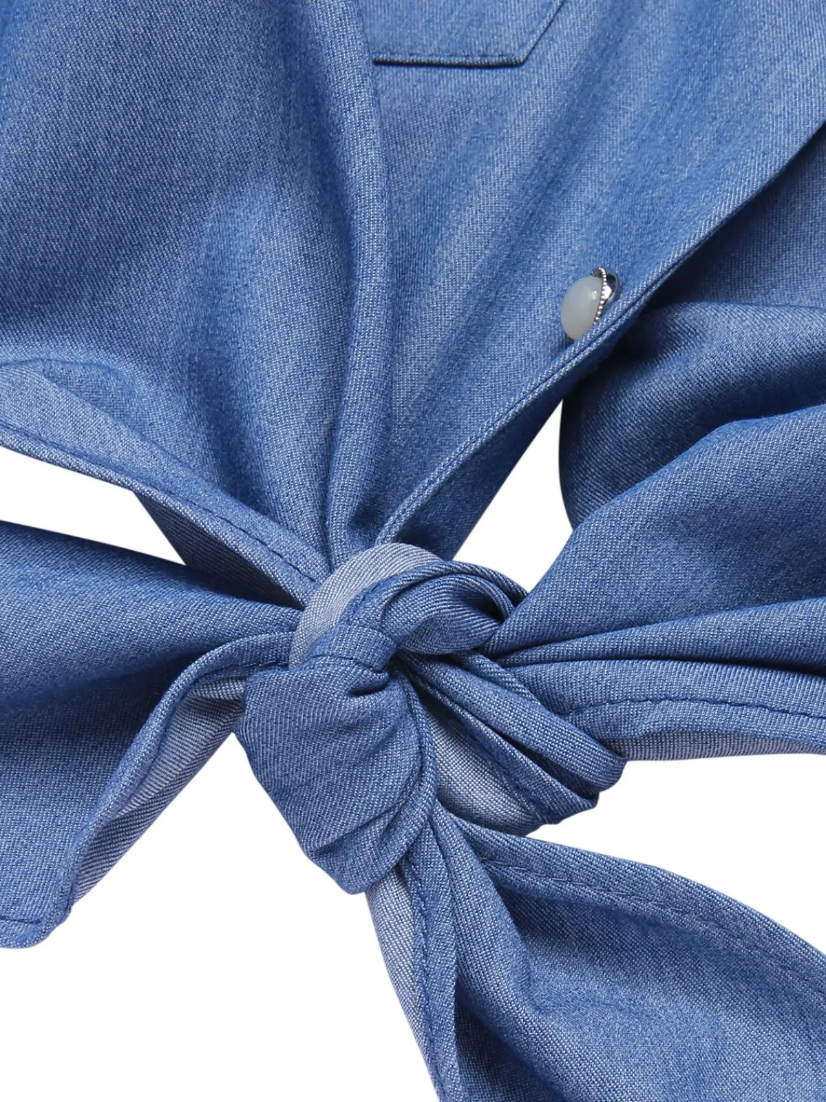 Online Retro Stage 1950s Solid Waist Tie Lapel Blouse Blue