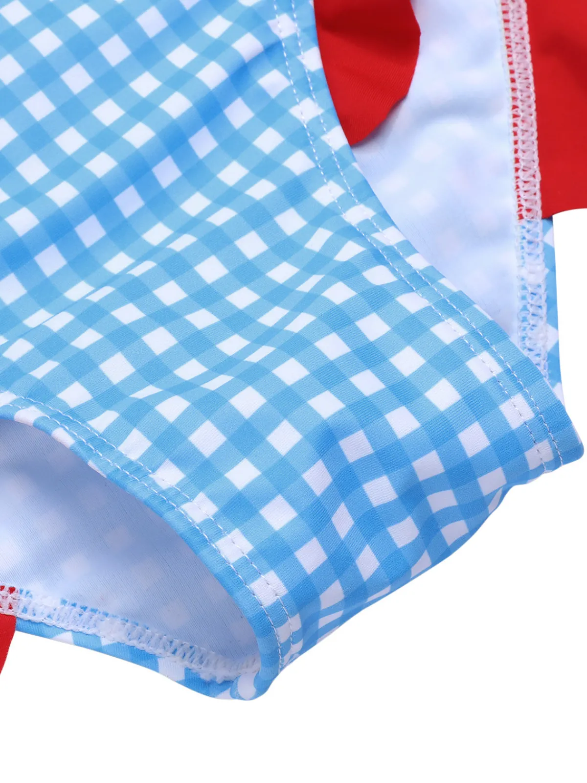 Sale Retro Stage 1950s Spaghetti Strap Button Plaids Swimsuit Blue